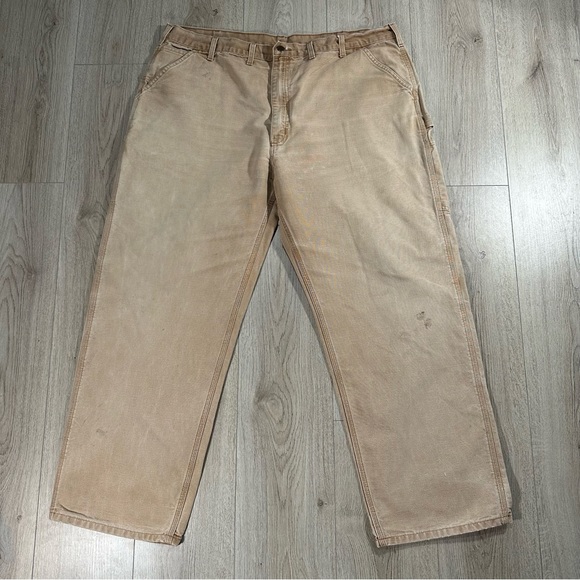 Vintage Carhartt Light Tan Carpenter Work Trousers Pants Waist 44 - Picture 2 of 13